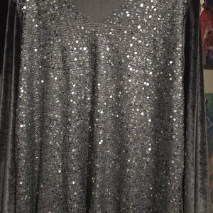 Sequin Embellished Silver Blouse